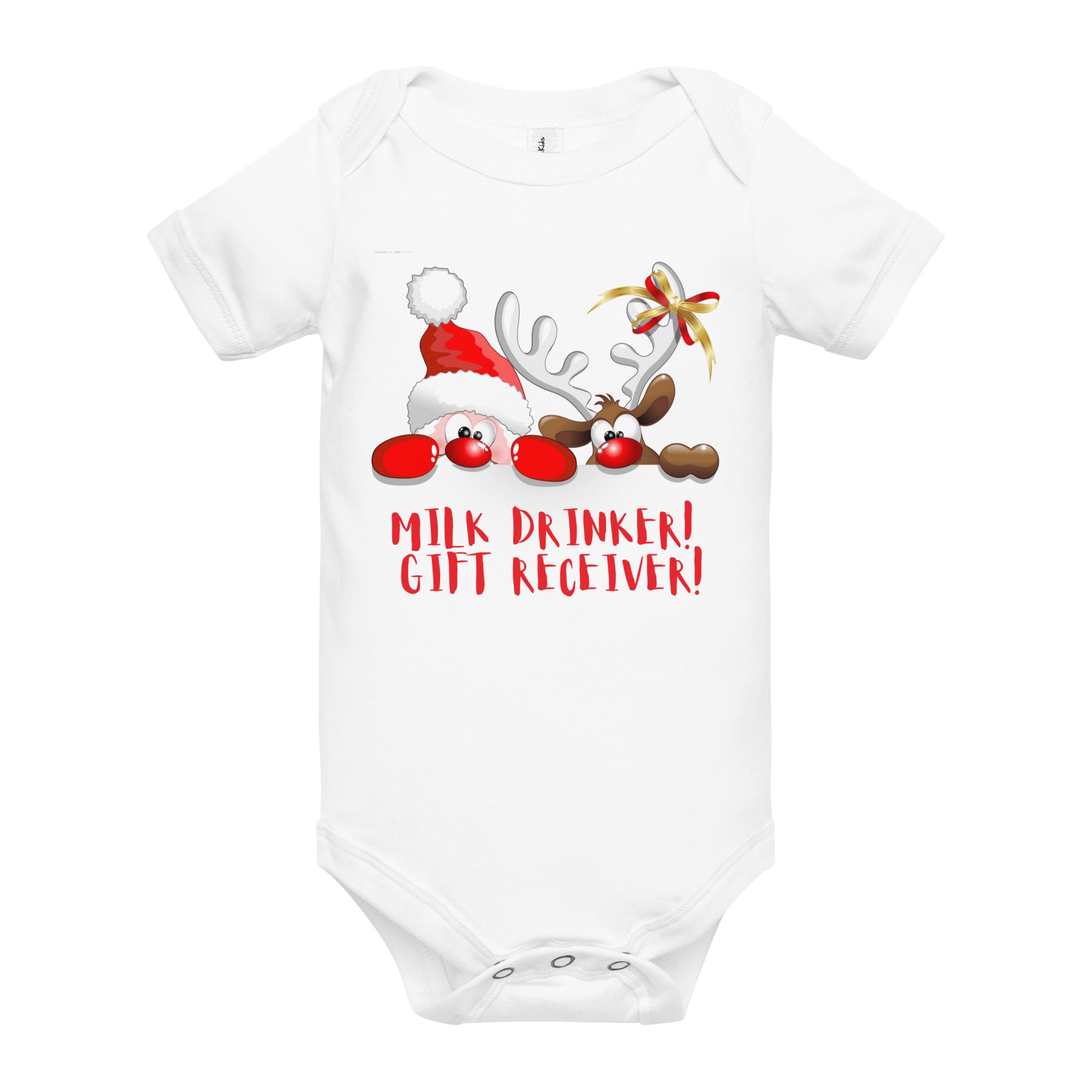 Peekaboo Santa & Reindeer Christmas Baby Onesie